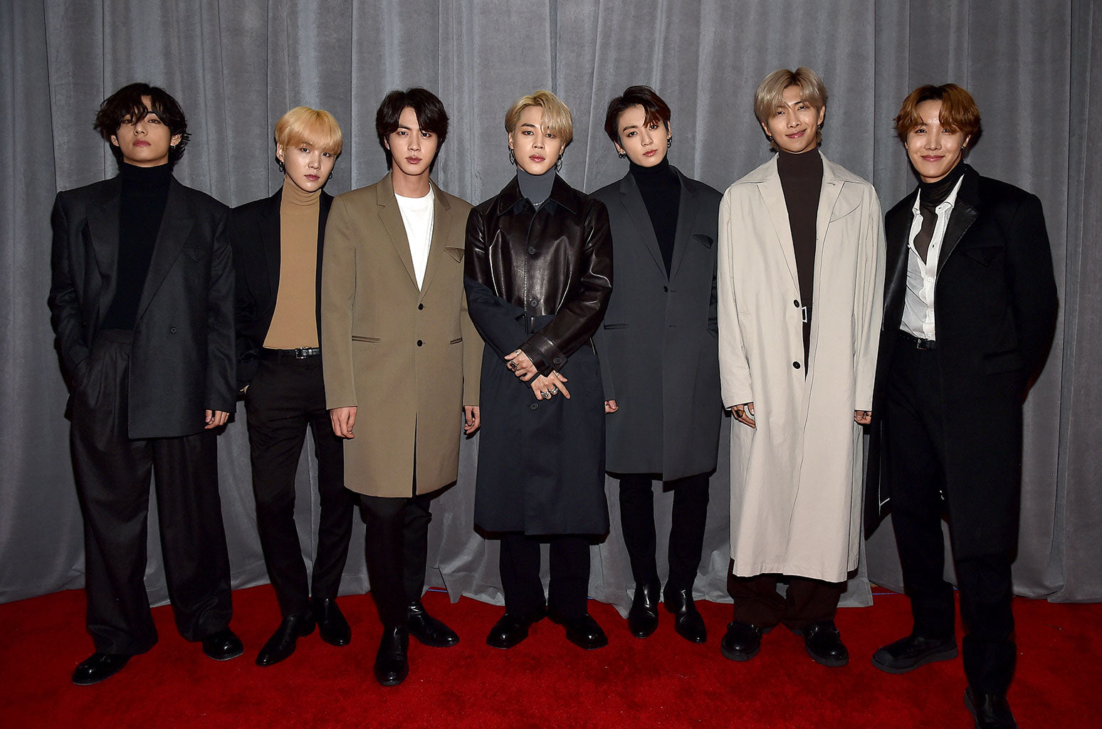 ic: BTS at the 2020 GRAMMYs. Left to right: V, SUGA, Jin, Jimin, Jungkook, RM, J-Hope