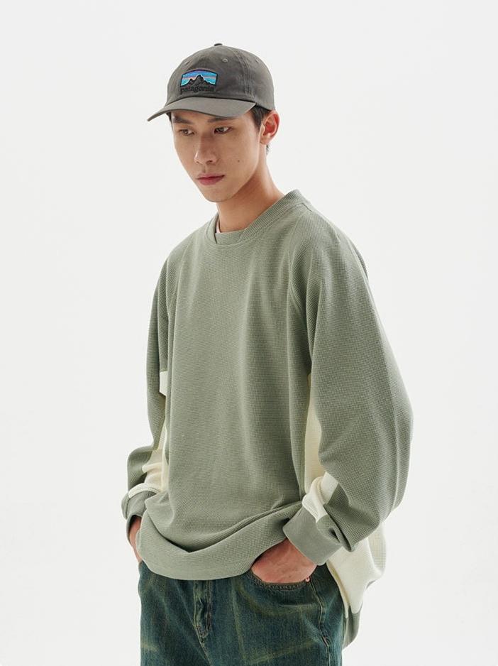 Textured Color Block Crewneck Sweatshirt