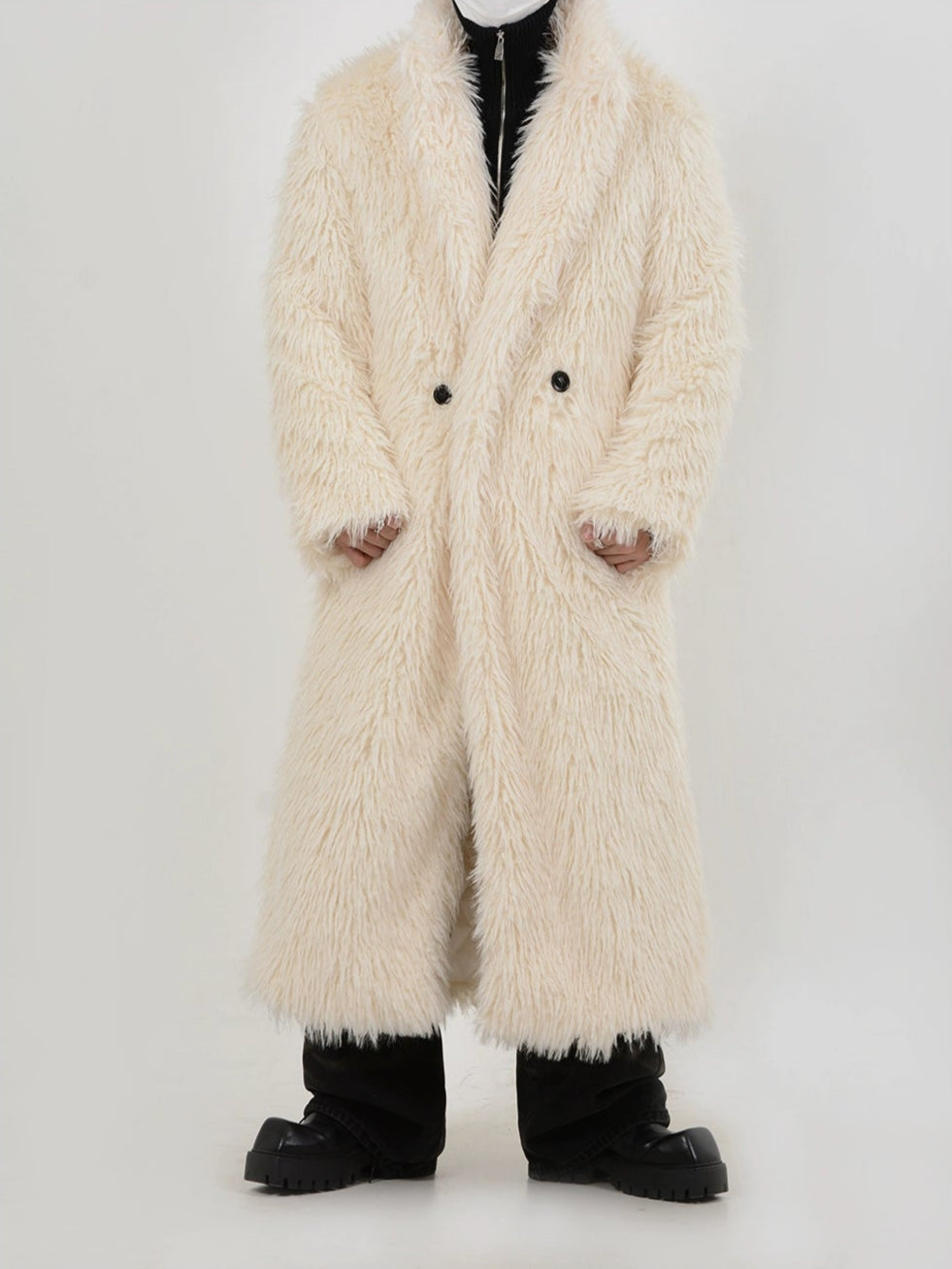 Double Breasted Faux Fur Longline Coat