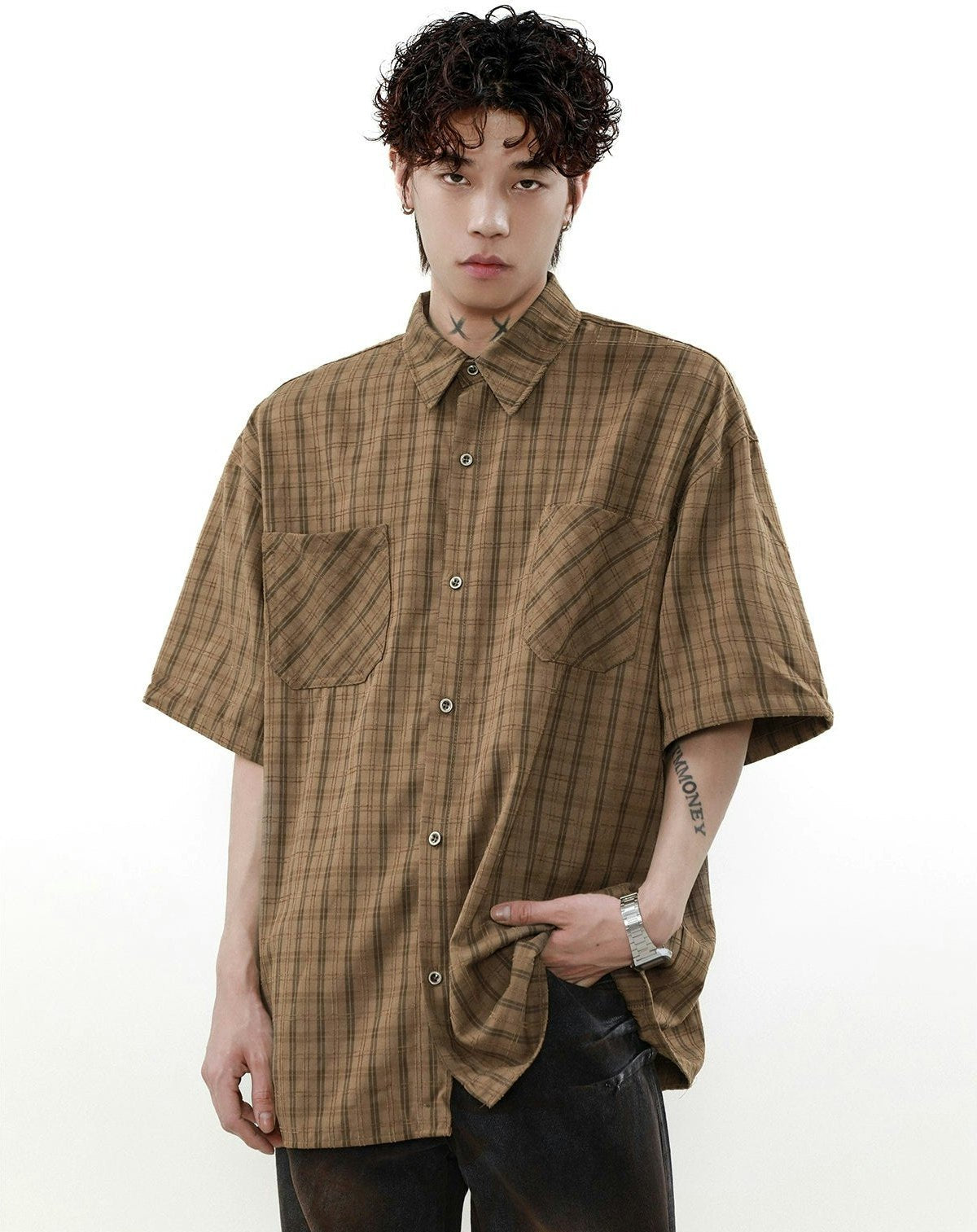 Oversized Plaid Button-Up Shirt