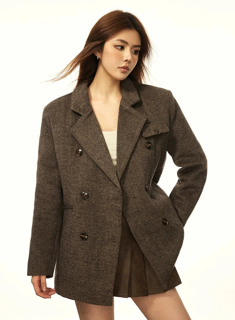 Oversized Double-Breasted Tweed Blazer Coat