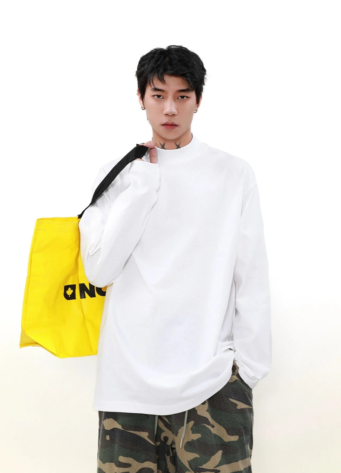 Drop Shoulder Mock Neck Long Sleeve T-Shirt