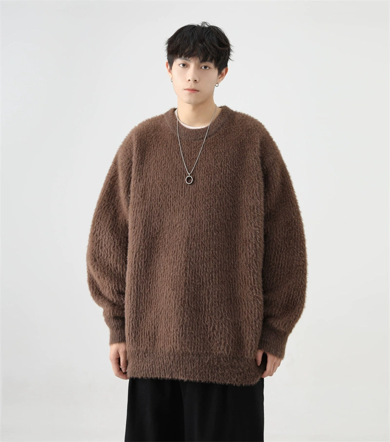 Fuzzy Crew Neck Oversized Sweatshirt