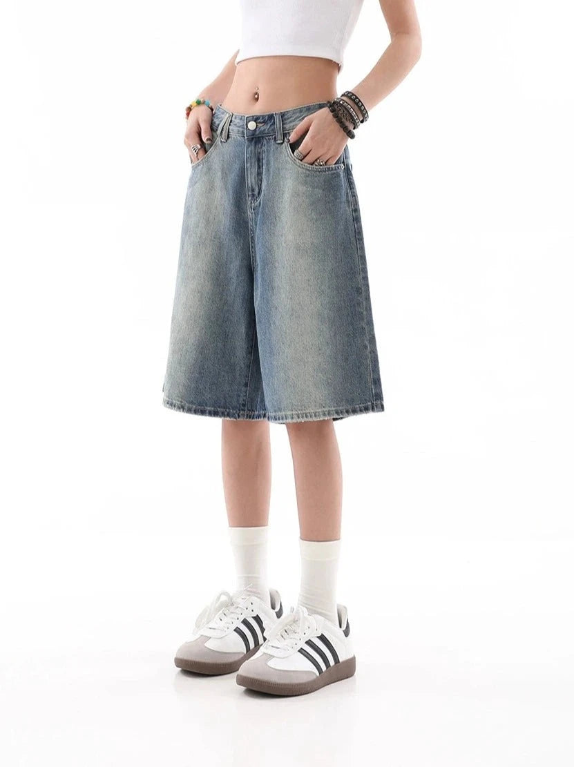 Denim Bermuda Wide-Leg Jean Shorts