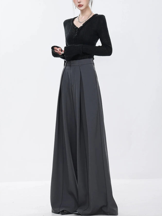 High Waist Wide Leg Multi-Pleated Trousers