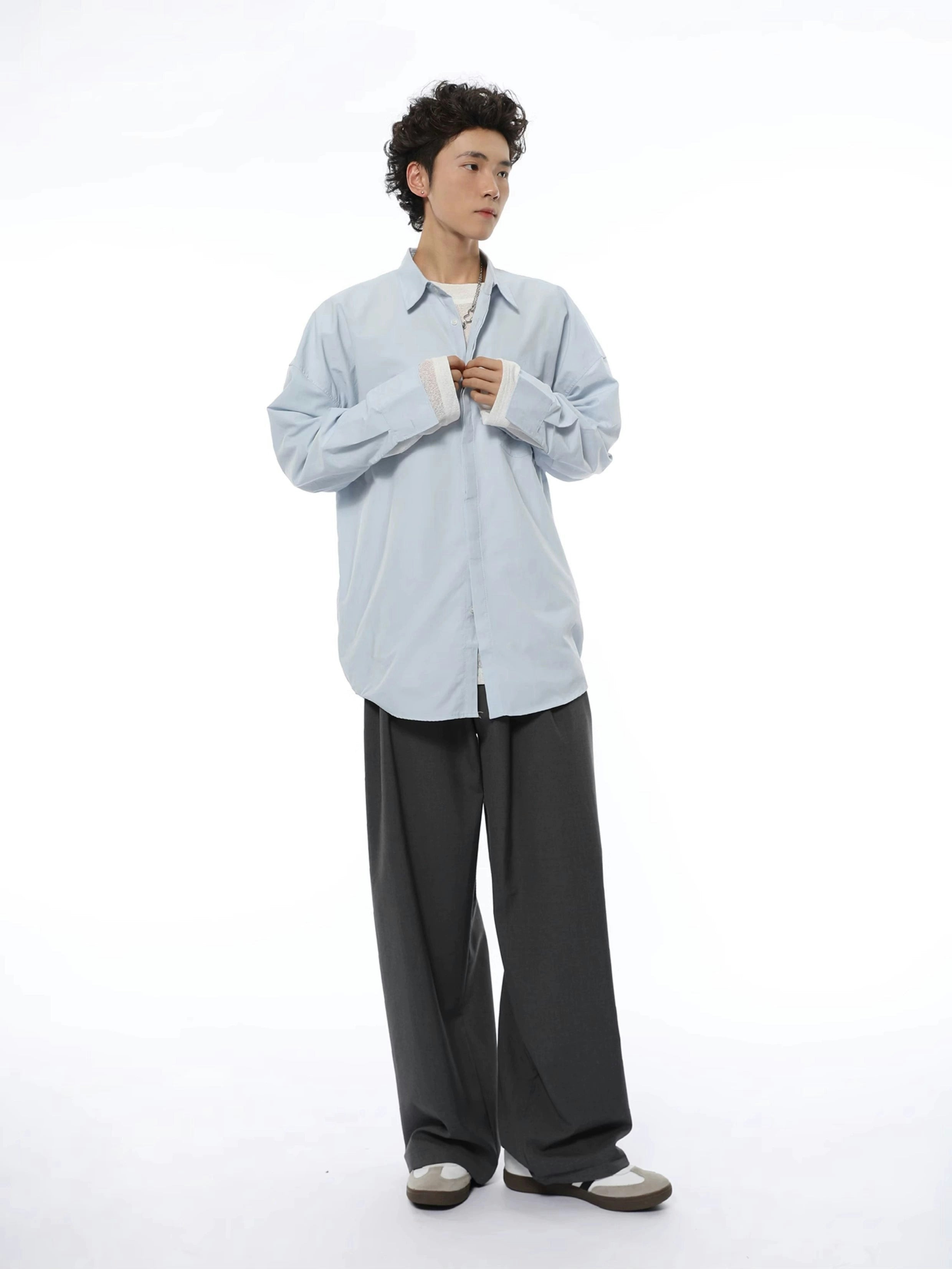 Oversized Casual Lightweight Button-Up Shirt