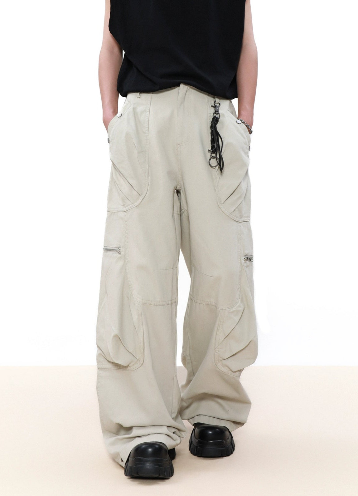 Wide Leg Cargo Pants with Oversized Pleated Pockets