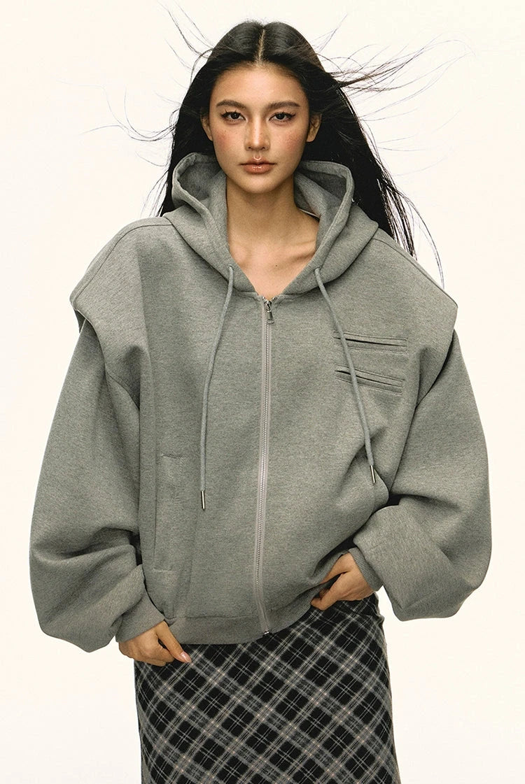 Structured Drop Shoulder Oversized Zip Hoodie Jacket