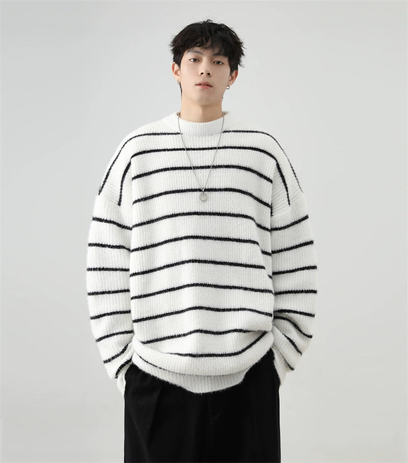 Stripe Oversized Drop Shoulder Knit Sweatshirt