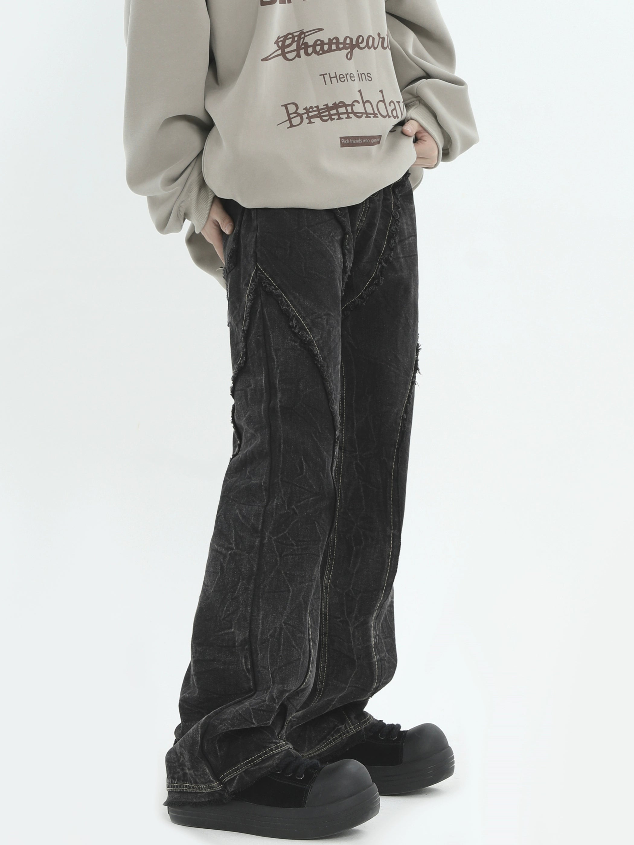 Distressed Crinkle Texture Wide Leg Pants