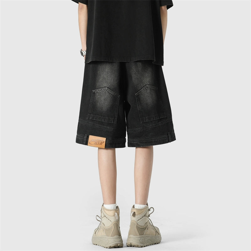 Wide Leg Upside-Down Effect Denim Shorts