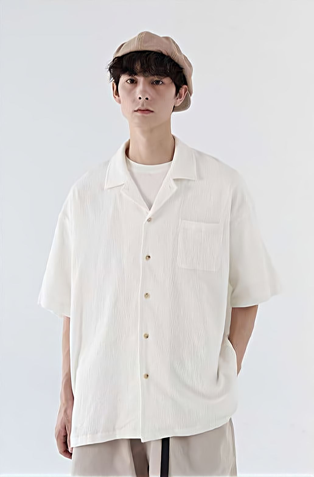 Textured Camp Collar Button Shirt