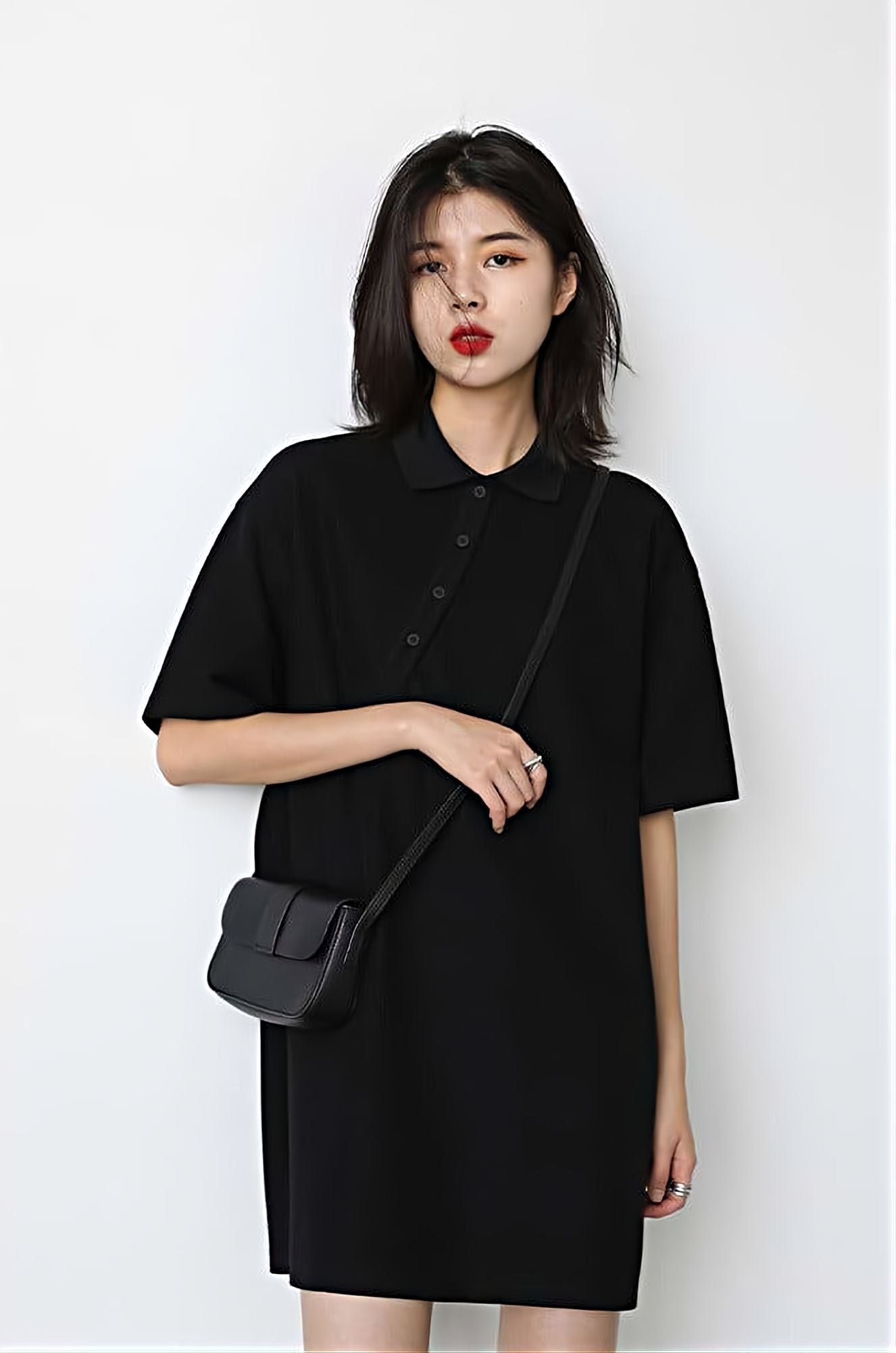 Asymmetric Button Mini Polo Dress