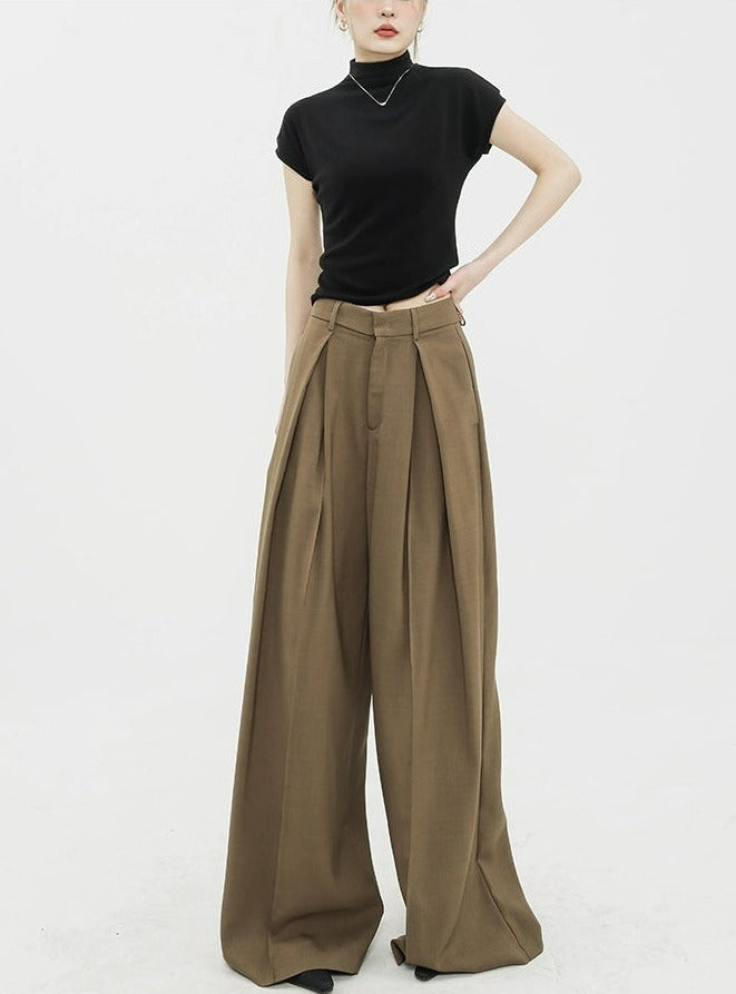 Wide Leg Criss-Cross Pleated Palazzo Trousers