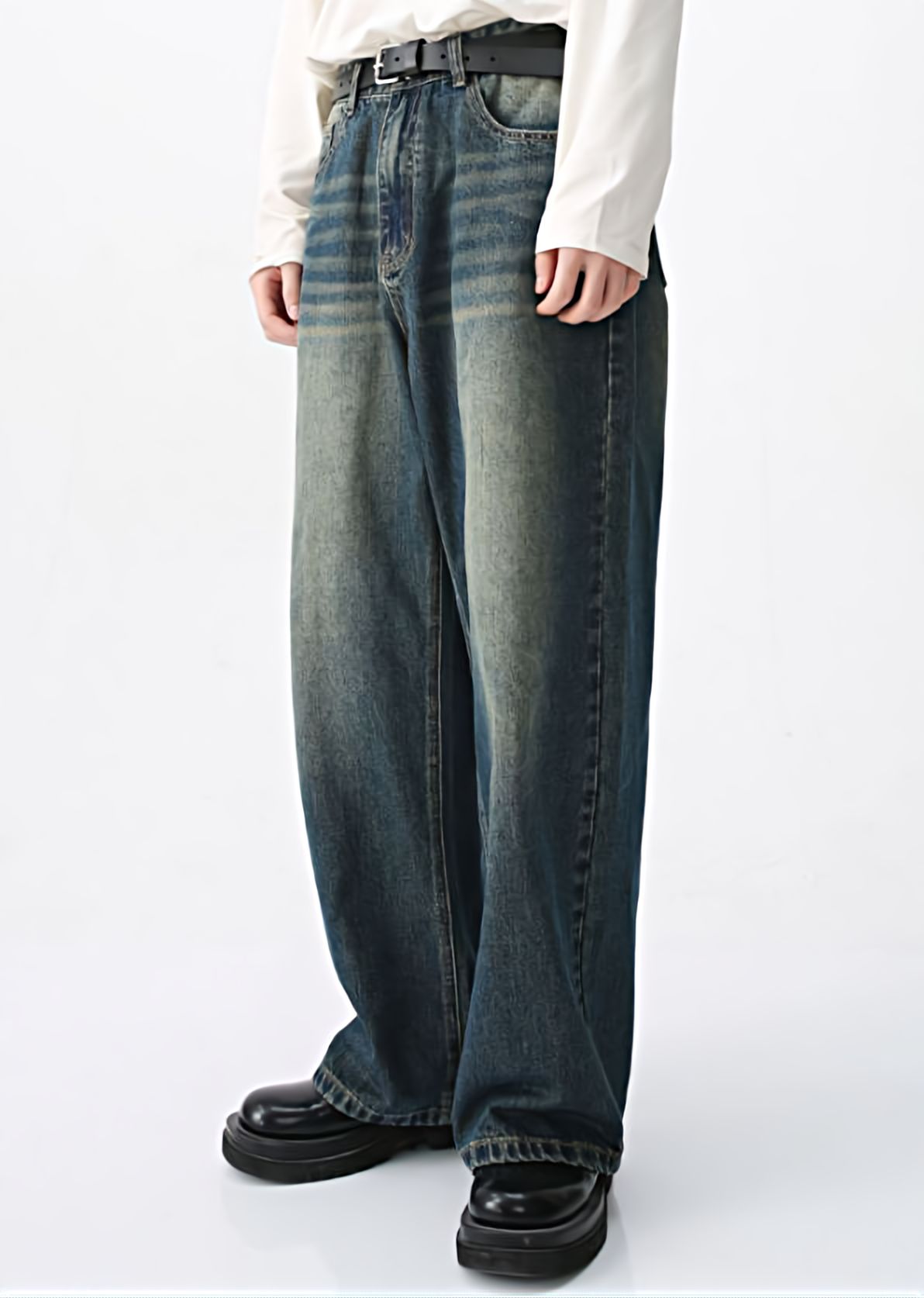 Two-Tone Sandblast Straight Jeans