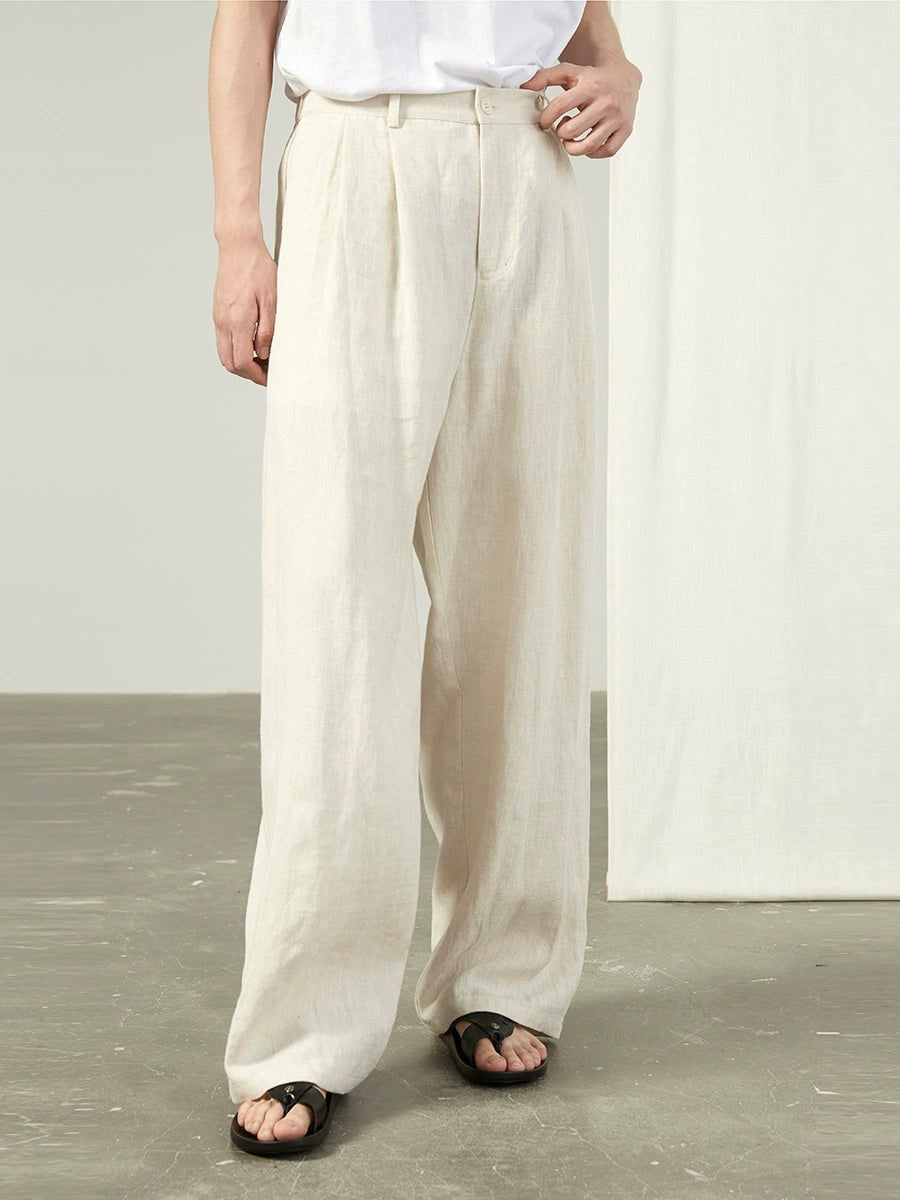 Linen Wide Leg Trousers with Pockets