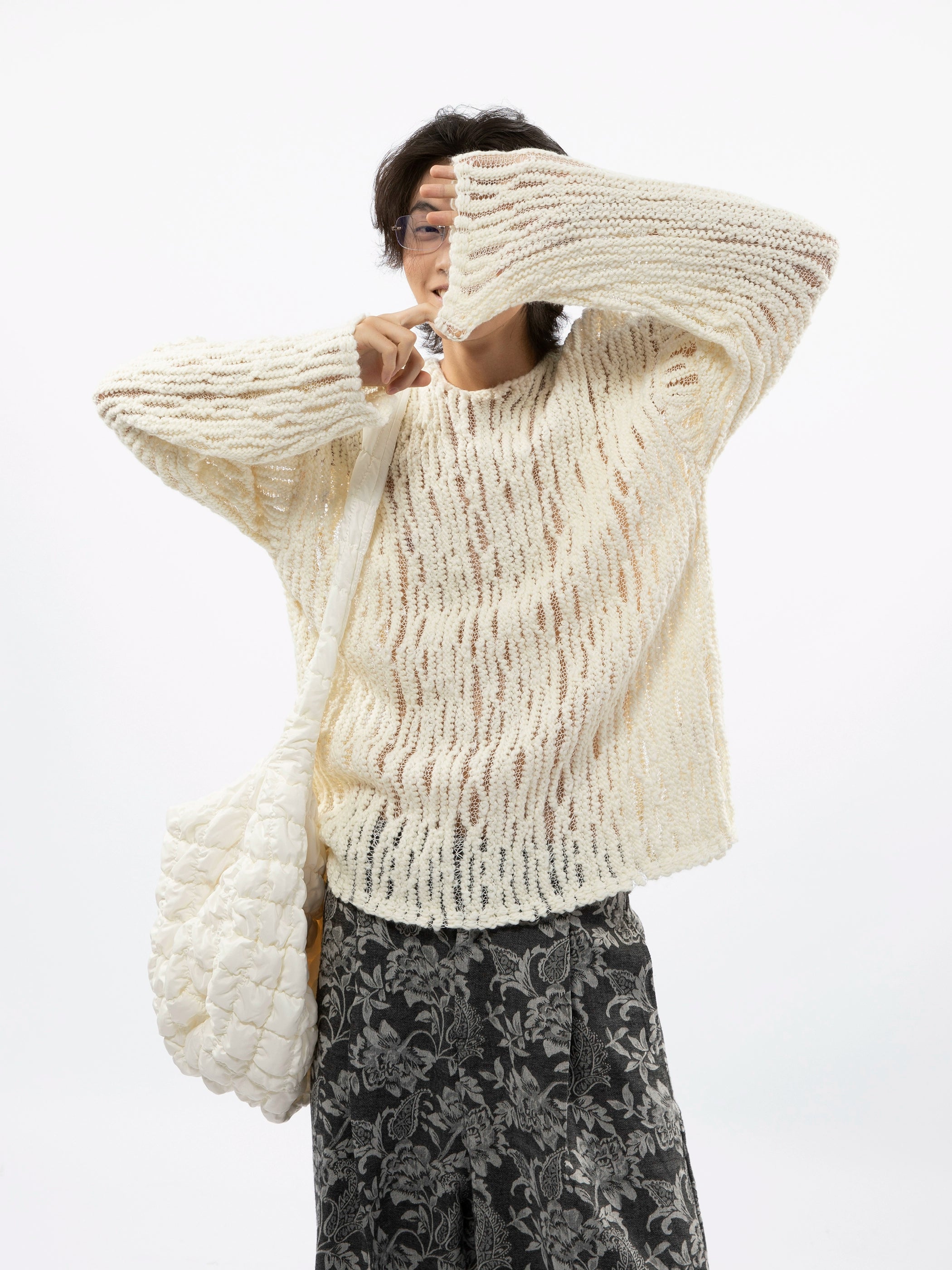 Fuzzy Open Knit Lightweight Pullover Sweater