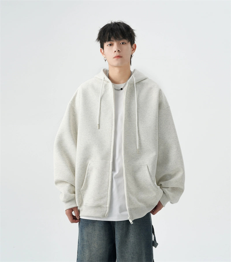 Oversized Zip-Up Sweatshirt Hoodie with Drop Shoulders