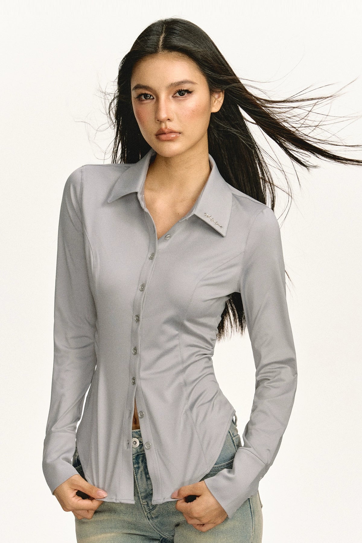 Classic Button-Up Long Sleeve Blouse