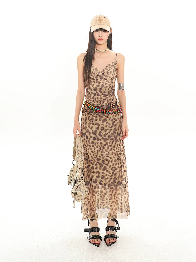 Leopard Print Sheer Maxi Dress