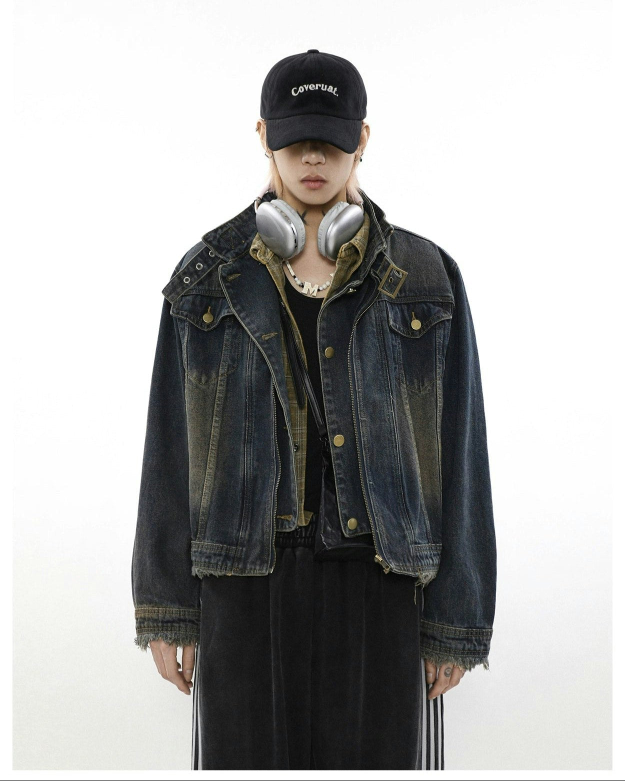 Vintage Wash Denim Trucker Mock-Layered Jacket