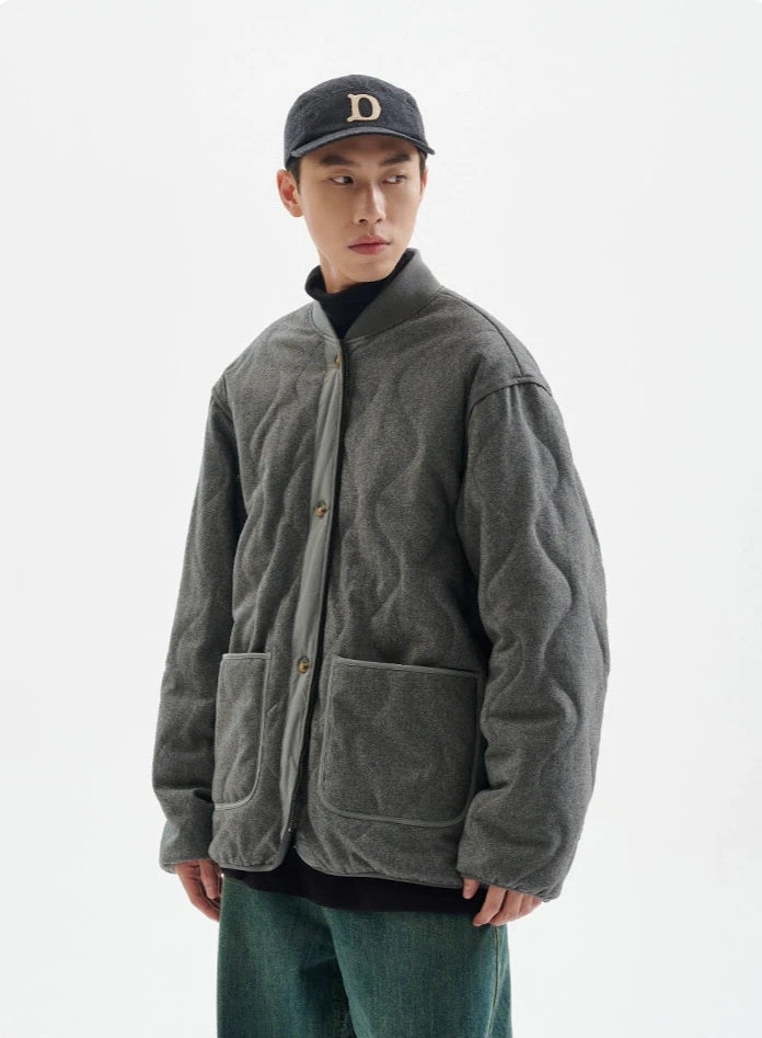 Quilted Drop Shoulder Button Jacket with Front Pockets