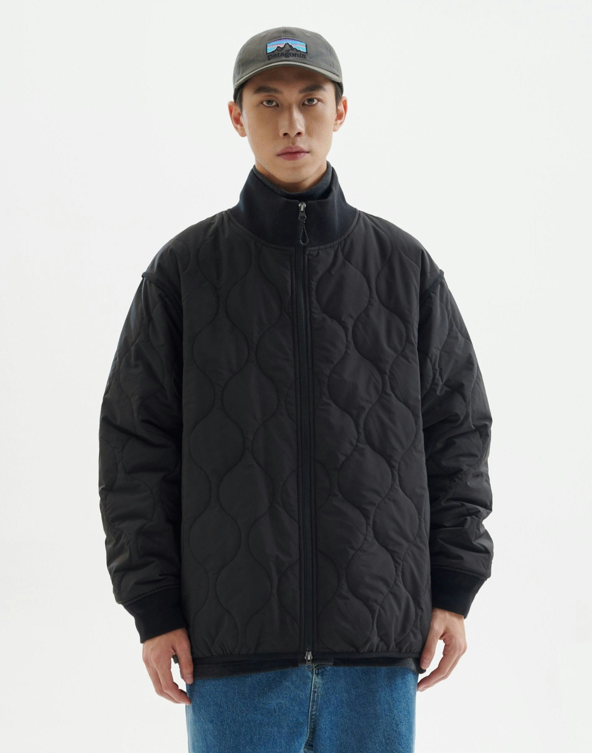 Quilted Zip-Up Jacket with Stand Collar