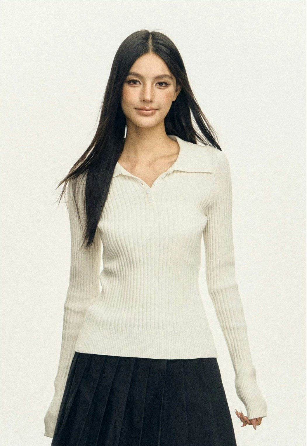 Ribbed Knit Henley Lightweight Top