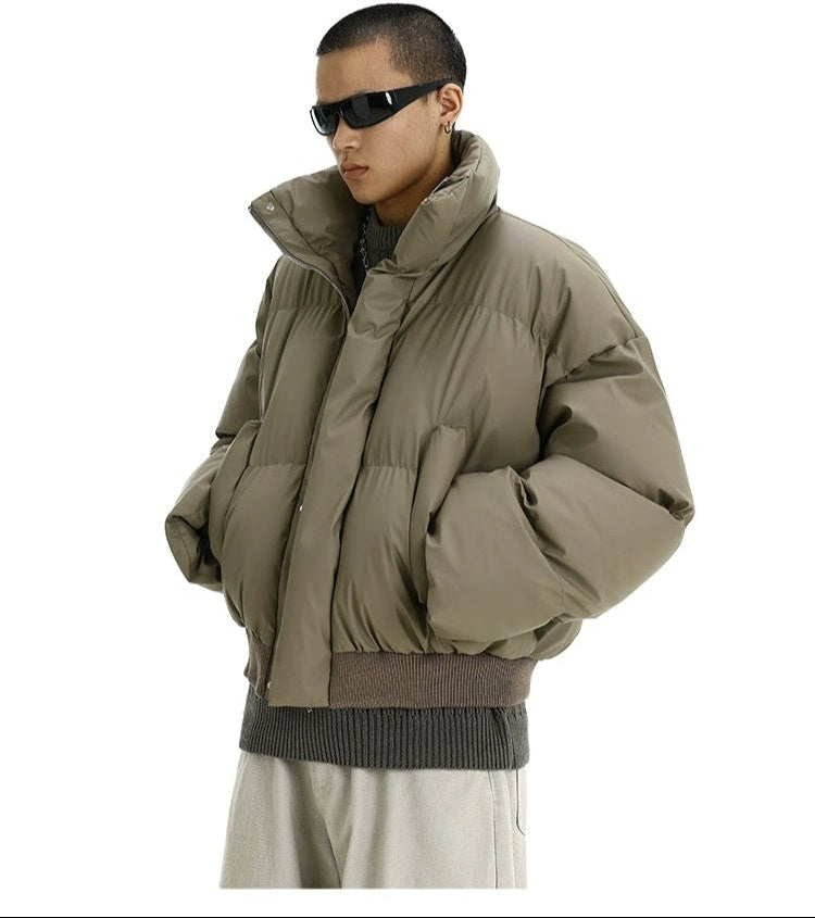 Puffer Jacket with High Collar and Cuffed Sleeves