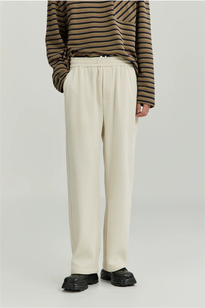 Slim Ribbed Elastic-Waist Lightweight Pants