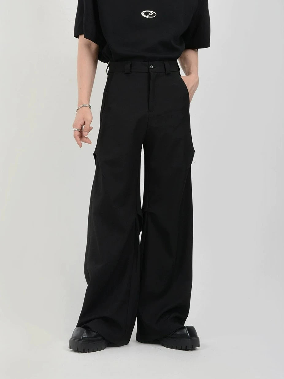 Wide Leg Belted Trousers with Pleated Detail