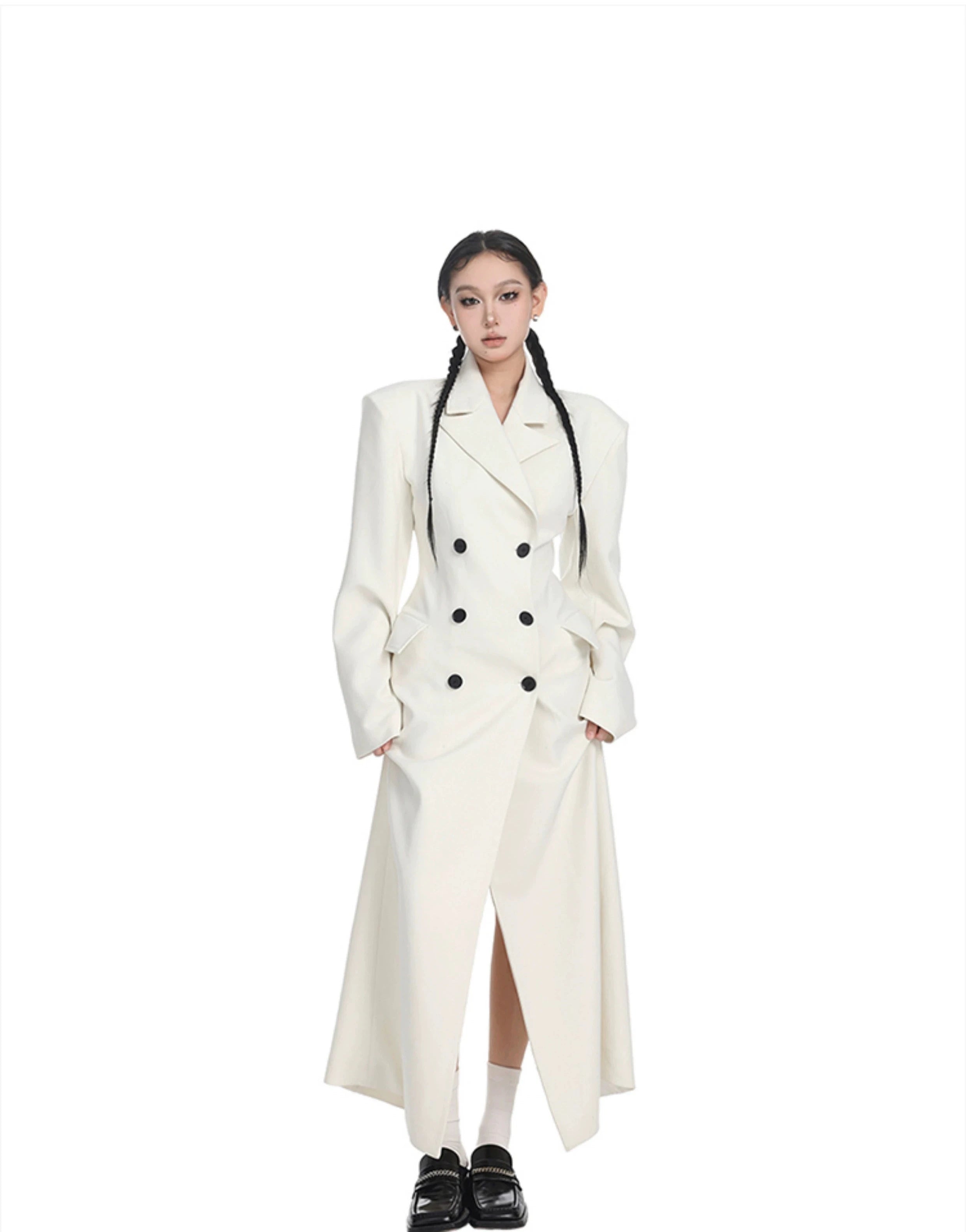 Double-Breasted Longline Trench Coat with Split Hem