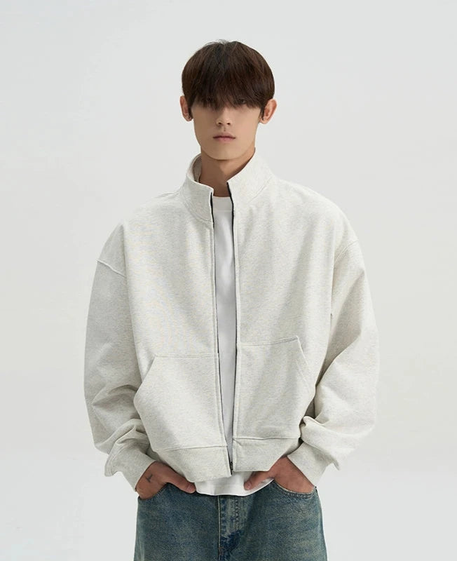 Mock Neck Drop Shoulder Zip Jacket