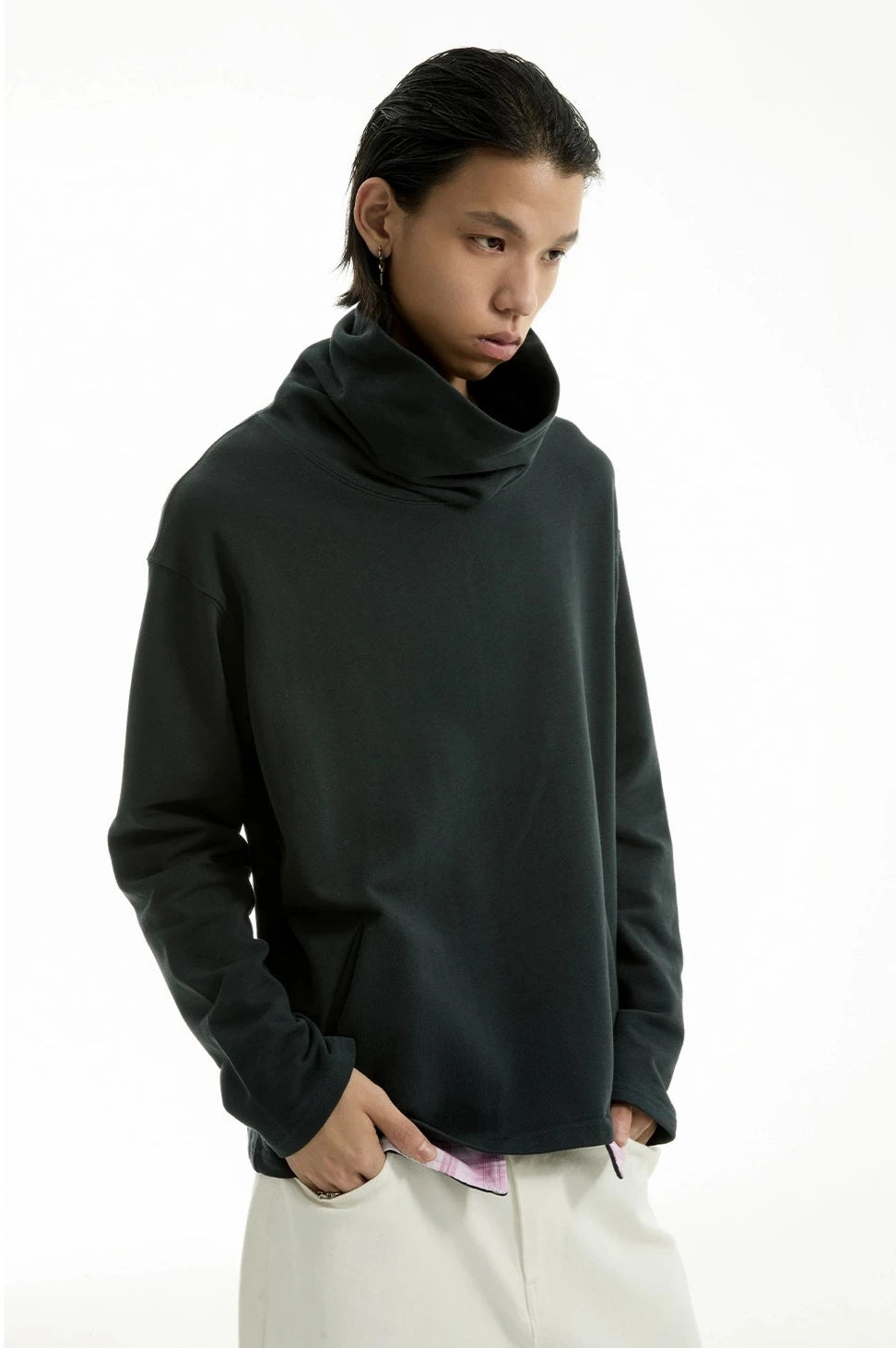 Slim Drop Shoulder Funnel-Neck Sweatshirt