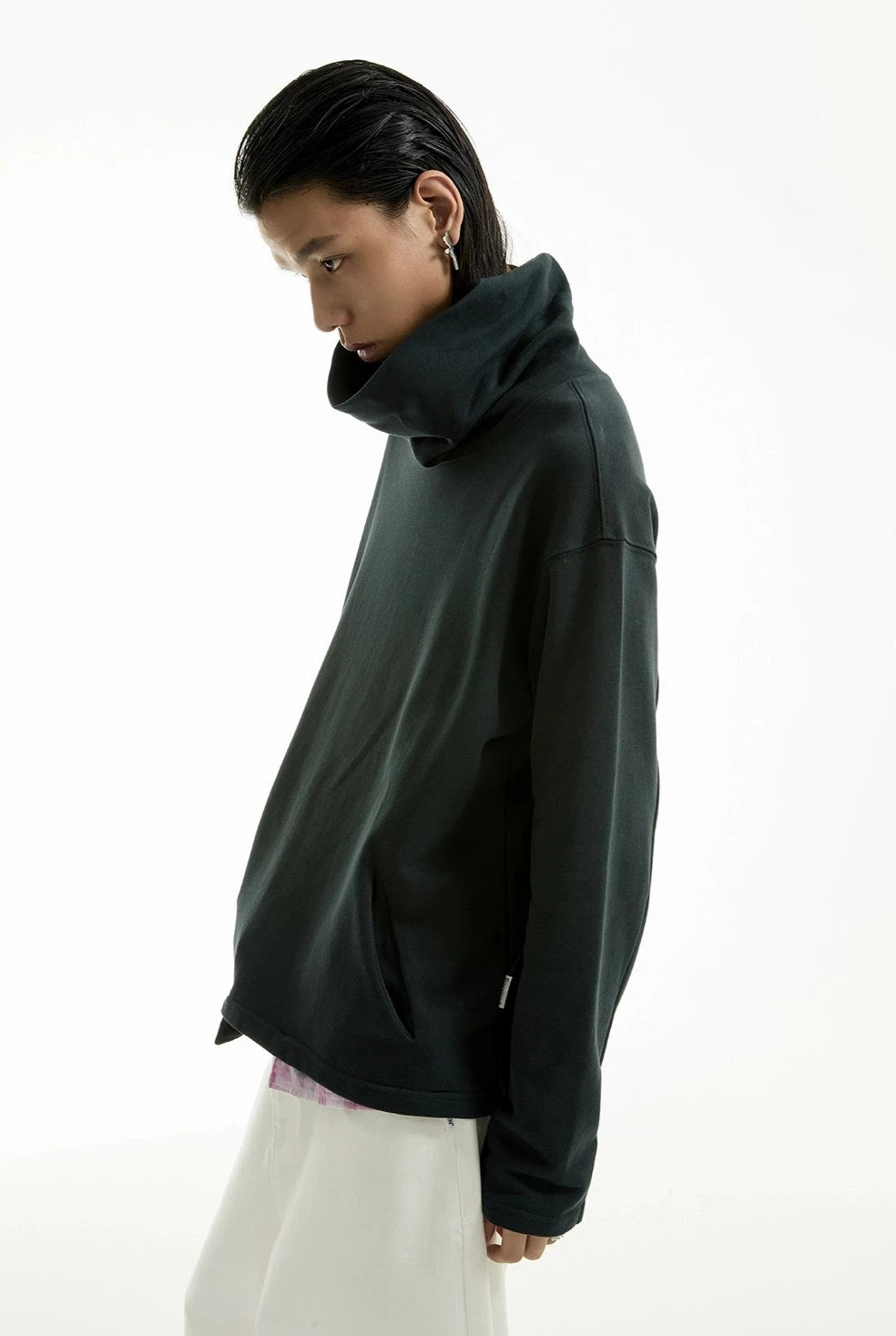 Slim Drop Shoulder Funnel-Neck Sweatshirt