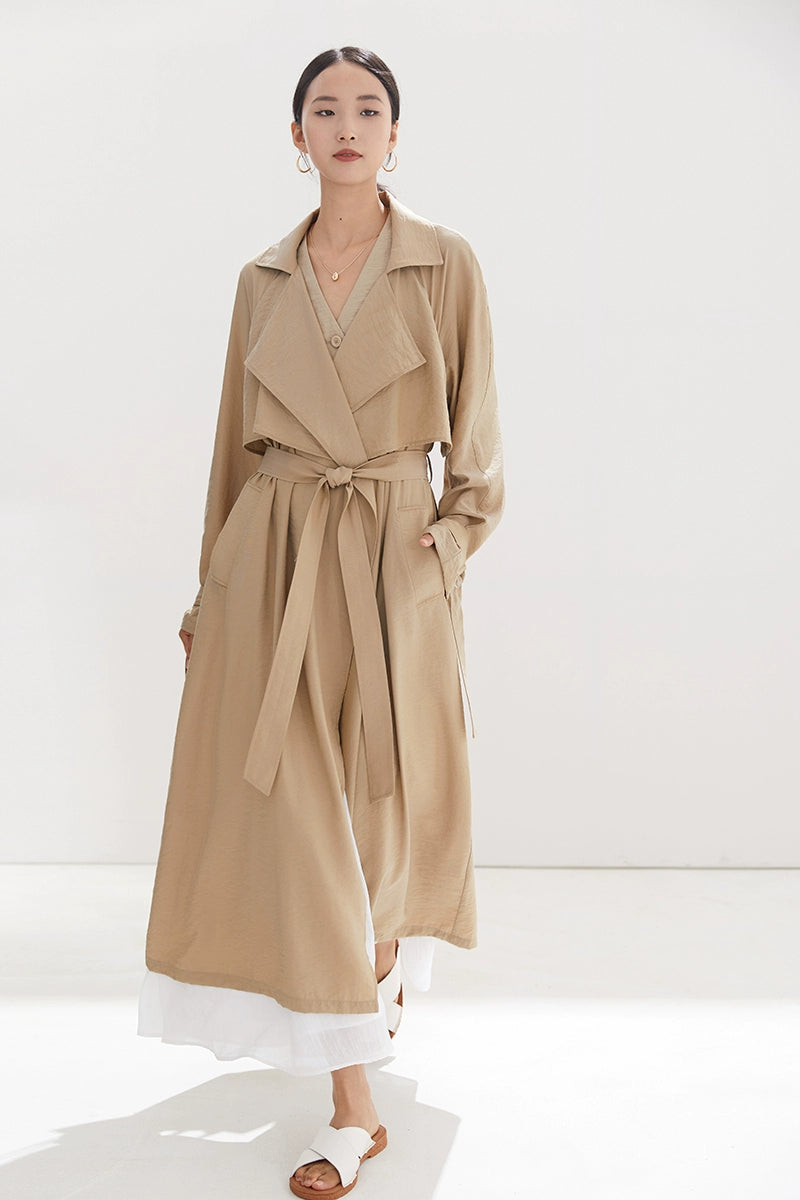 Belted Shawl Collar Trench Coat with Buckle Cuffs