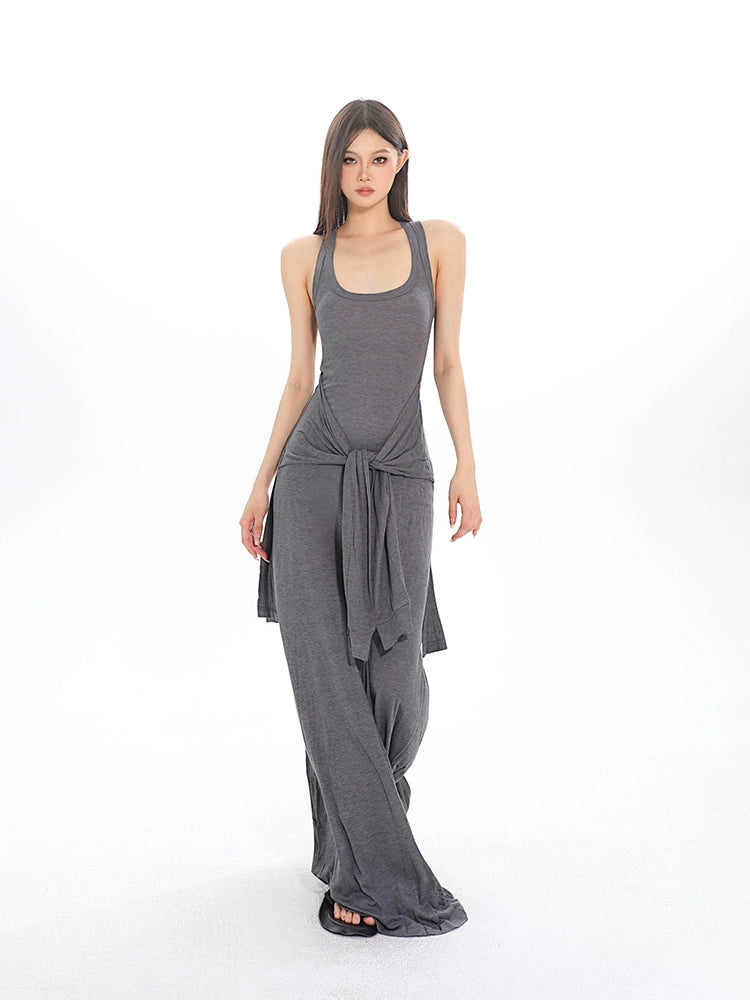 Sleeveless Jersey Maxi Dress with Tie Knot Detail