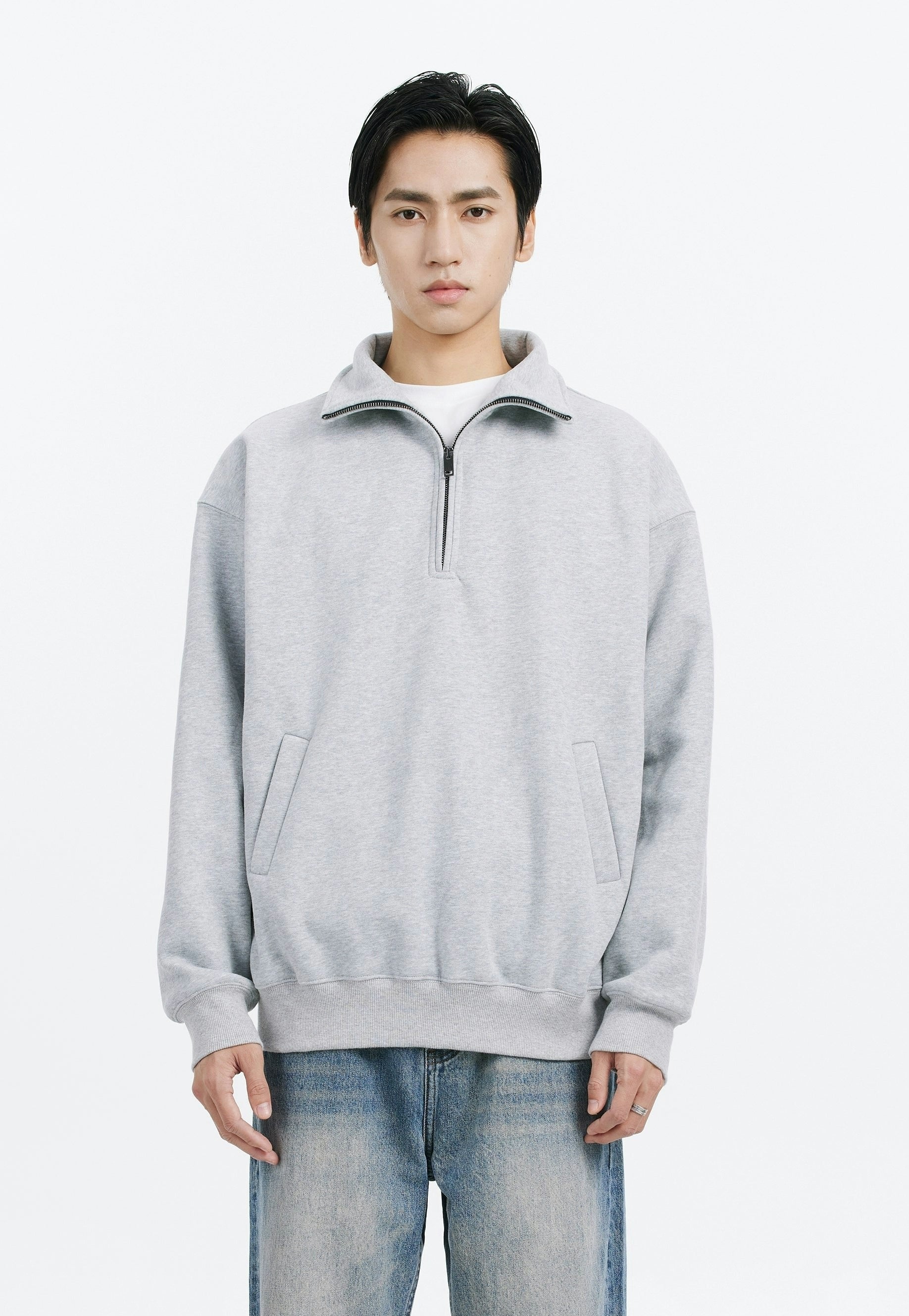 Slim Fit Quarter-Zip Cuffed Sweatshirt