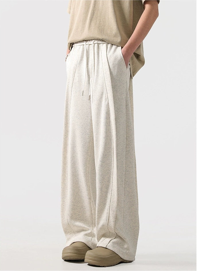 Wide Leg Drawstring Panel-Pleated Sweatpant Joggers