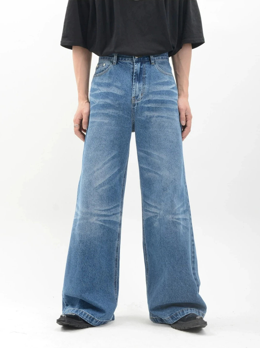 Vintage Acid Crease-Effect Straight-Leg Denim Jeans