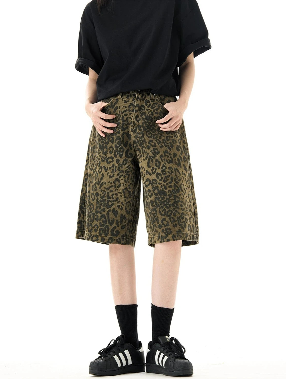 Leopard Print Bermuda Shorts with Straight Leg Cut