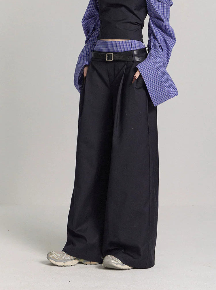 Low Waist Wide Leg Tailored Trousers