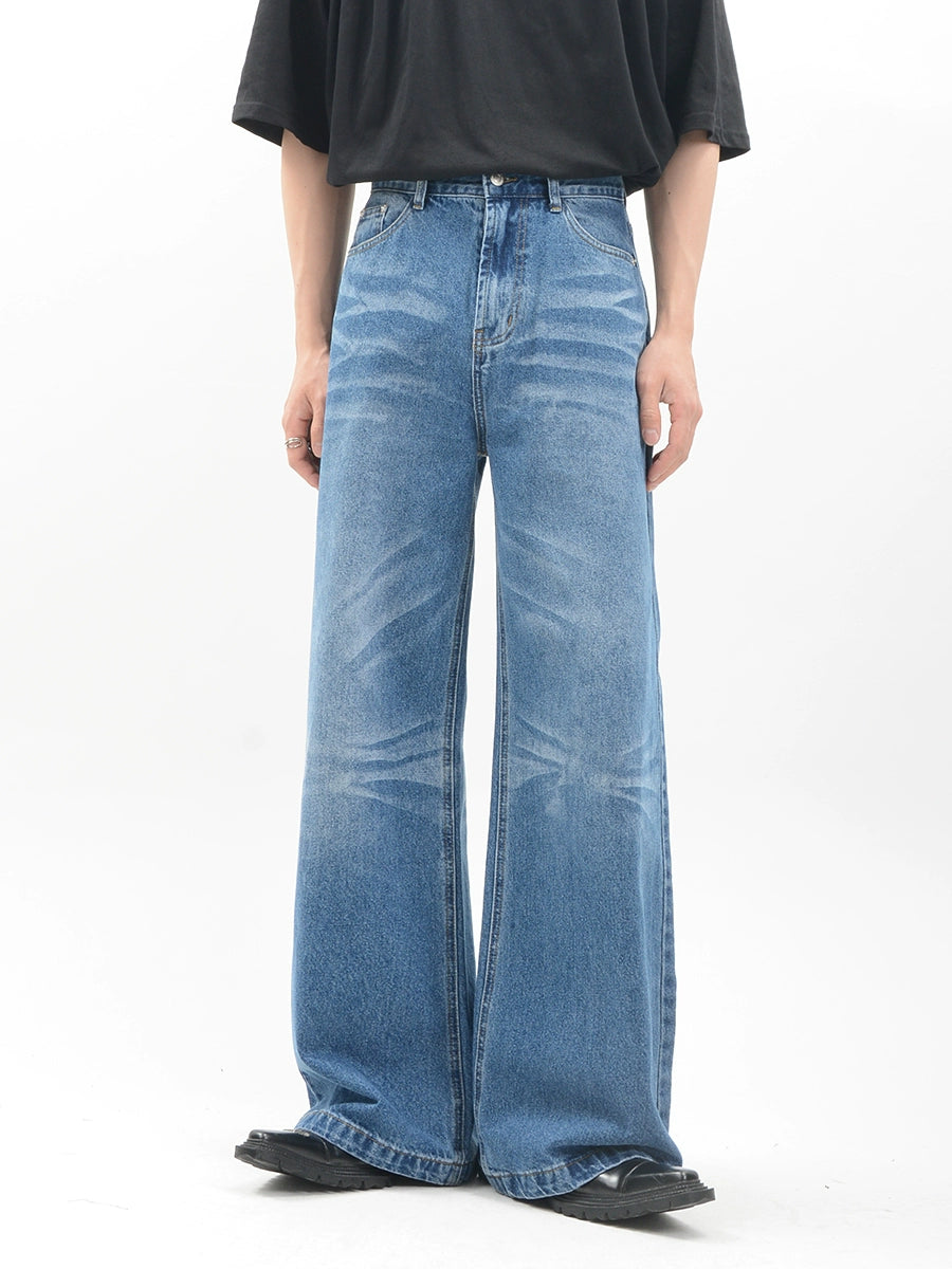 Vintage Acid Crease-Effect Straight-Leg Denim Jeans