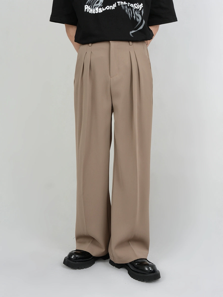 Wide Leg Tailored Pleated Trousers