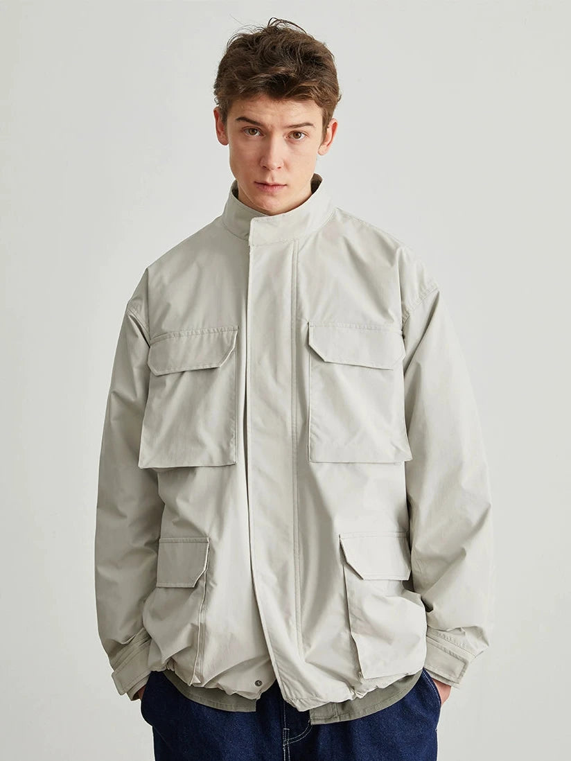 Utility Jacket with Stand Collar and Patch Pockets