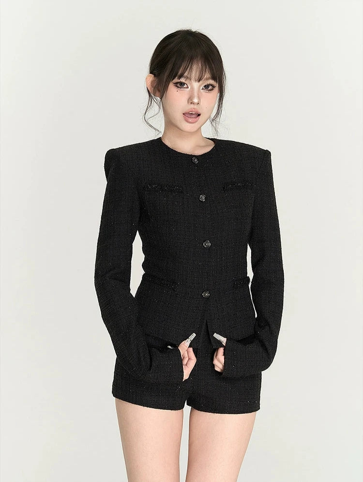 Tweed Boxy Blazer and Shorts Two-Piece Set