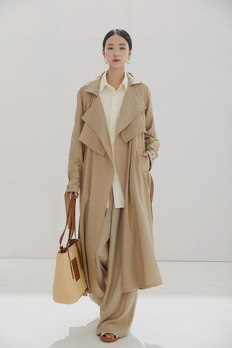 Belted Shawl Collar Trench Coat with Buckle Cuffs