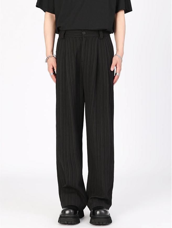 Pinstripe Texture Wide-Leg Elastic Waist Trousers