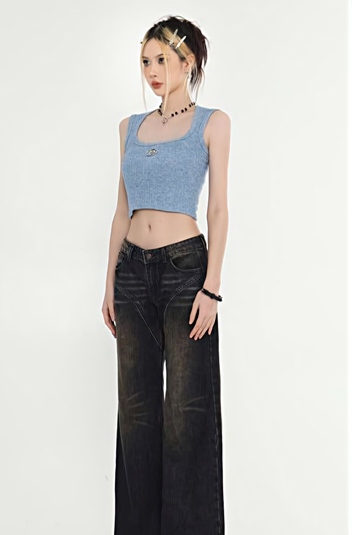 Square Neck Ribbed Sleeveless Cropped Top