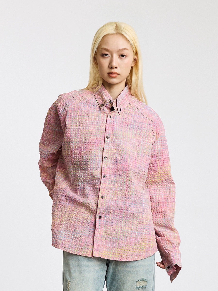 Waffle Texture Button-Up Long Sleeve Shirt